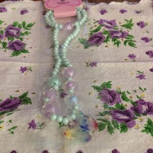 Mint Pastel Beaded Necklace with Butterfly Charm